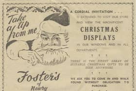 Christmas advertisement for Foster’s department store in Newry dating from 1952.  Note there were no sales on Boxing Day!