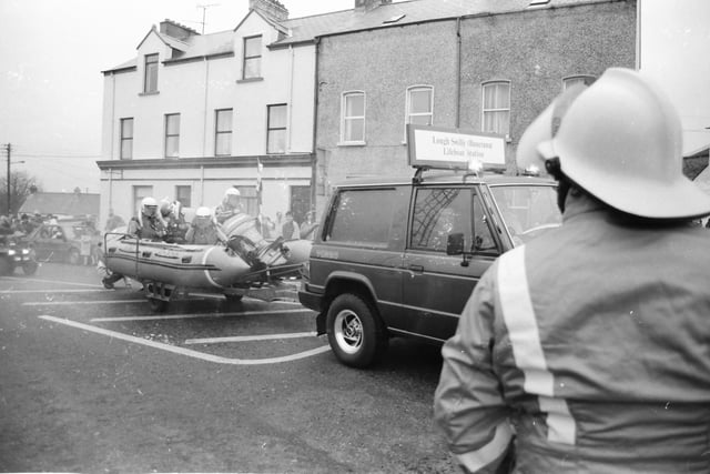 Members of the RNLI at the 1993 Buncrana St. Patrick's Day parade.