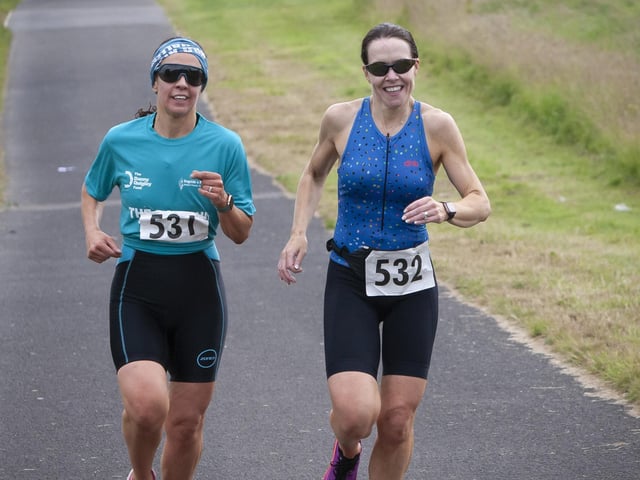 Emma Craddock and Anna Lisa Mullan get nearer the finish line on Sunday.