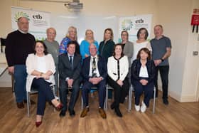 Further Education and Training (FET) students in the Buncrana area received course certificates at an Awards Night on 8th April celebrating the exceptional achievements of students who finished NFQ Level 4 and 5 courses in May 2023 and 2024 . Pictured at the event are FET Staff, Michelle Stevenson, Charles Gourney, Donegal ETB Adult Education Office, Cllr. Donal Coyle, Donegal ETB Chairperson, Dainelle McGee, Donegal ETB and Alison Stevenson. Back from left are Alan Murphy, Siobhan Coughlan, Anne Tinney, Elaine Devlin, Alison McGee, Claire Curran, Sinead Doherty and Sean Lee. Photo Clive Wasson