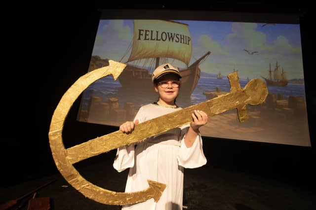 The Captain on stage during 'The Voyage of The Fellowship' production at the Playhouse, Derry on Friday. : .