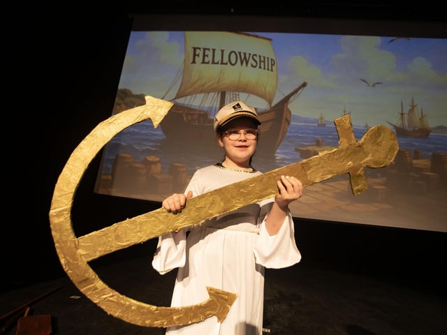 The Captain on stage during 'The Voyage of The Fellowship' production at the Playhouse, Derry on Friday. : .