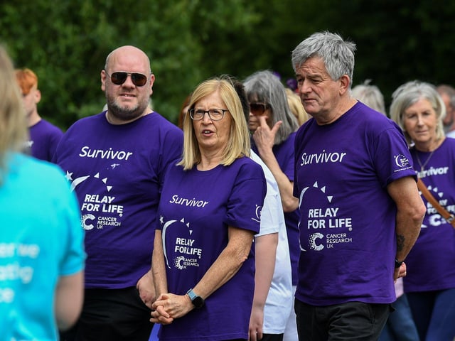 Almost one hundred cancer survivors took part in an inspiring Lap of Honour around St Columb’s running track prior to 40 fund-raising teams beginning the opening laps of the  24 hour Legenderry Relay for Life.  Photo: George Sweeney.