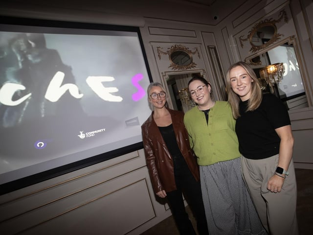 Kayleigh Barr, Nadeen Doherty and Saorla Carlin pictured pictured at the screening of 'Witches' by filmmaker Elizabeth Shankey at the Rafters Suite at the Ebrington Hotel on Thursday night last. : .