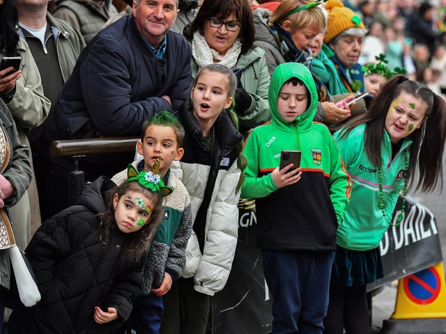 Revellers at the St Patrick’s Day parade, in Derry, on Monday afternoon. Photo: George Sweeney