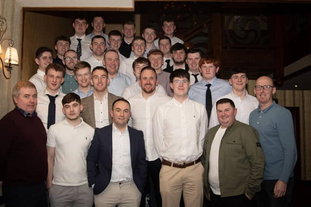The Burt Senior Hurling Squad pictured at Saturday night's Annual Awards in An Grianan Hotel. (Photo: Jim McCafferty)