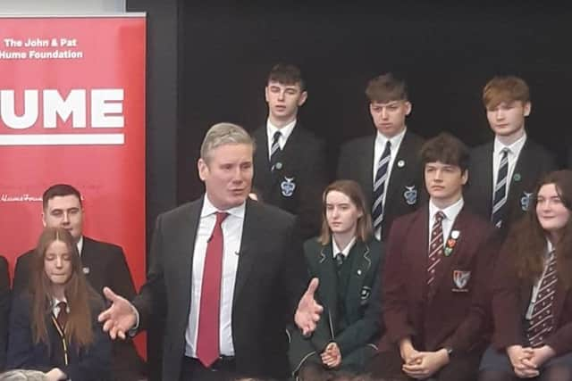 Keir Starmer at St. Columb's on Friday.