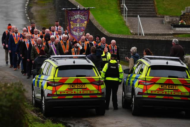 Orangemen make their way from Drumcree Church as police form a barricade to prevent them entering the Garvaghy Road. Now on the eighth day of a standoff, the Orangemen have tried numerous times to begin the march but the road remains blocked by residents. Picture date: Sunday October 4, 2026.