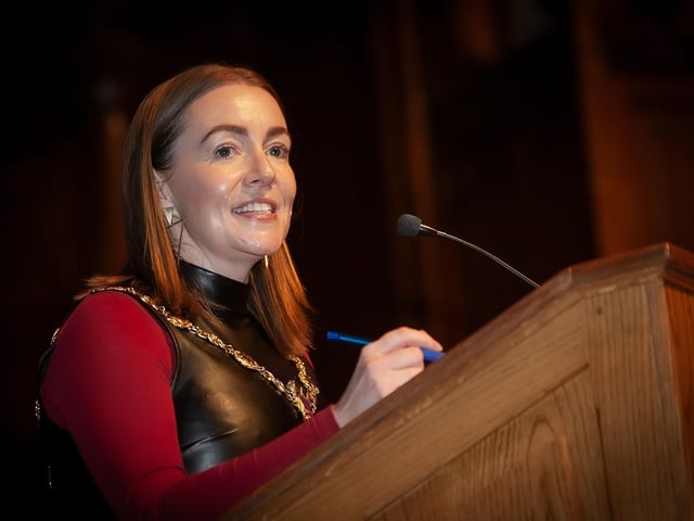 The Mayor, Grace Ui Niallais addressing the attendance at Thursday night's Derry City and Strabane District Council Annual Sports Awards in the Guildhall. (Photos: Jim McCafferty Photography)