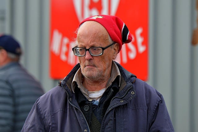Tom Simmons ‘Cork Tom’ at the Brandywell Stadium on Sunday afternoon. Tom is the League of Ireland’s most travelled supporter. Picture by George Sweeney. DER2241GS –  049