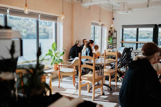 Huge windows looking out over the Foyle make the space bright and airy
