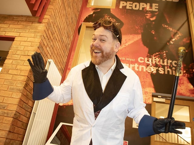 The Mad Scientist (aka Peter E. Davidson) pictured at Saturday's Feile event in New Gate Arts and Culture Centre, Derry.