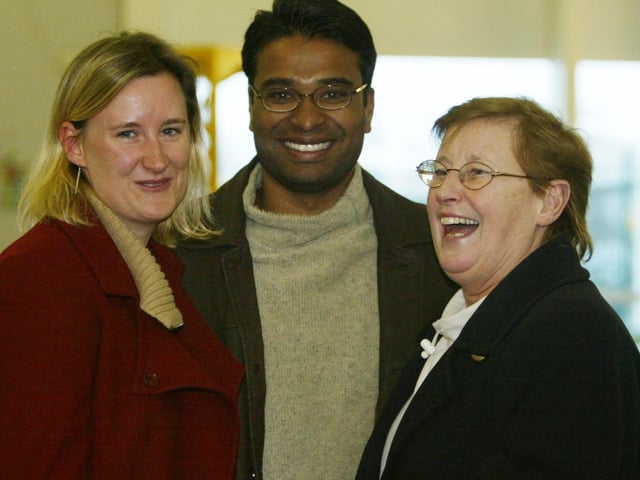 Claire Prasad and her husband Vish are greeted by Claires mum Kay Cunningham from Culmore at the airport yesterday.  (2312JB36)