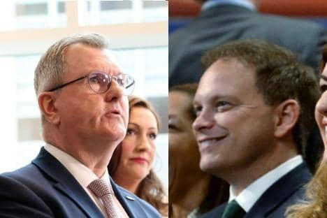 On left, Jeffrey Donaldson: Steve Baker says the lack of an Executive has delayed pay outs; on right, Grant Shapps: Steve Baker says his department is responsible for energy supports.