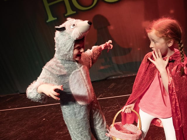 Eamon Herr as the Big Bad Aolf and Kate Hribar as Little Red Riding Hood at the Millennium Forum on Friday.