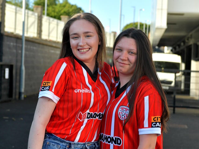 Derry City fans at the game against Shelbourne in the Ryan McBride Brandywell Stadium. Photo: George Sweeney. DER2321GS - 64