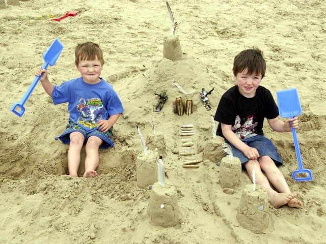 Brothers Ben and Sam Doherty at the sandcastle building competition.