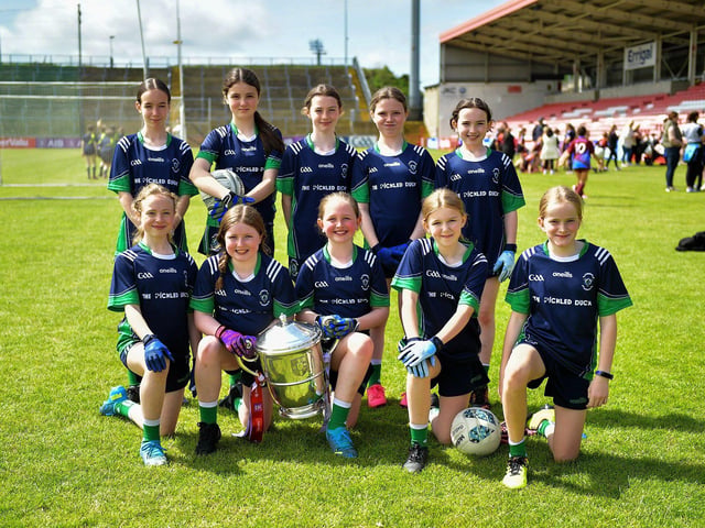 St Patrick’s Primary School pictured with the Anglo-Celt Cup at the Tower Cup finals day. Photo: George Sweeney. DER2321GS – 144