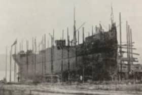 A ship under construction for model of Steamship 'Glendun'. Shipbuilding & Engineering Co c1900-1904