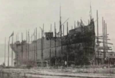 A ship under construction for model of Steamship 'Glendun'. Shipbuilding & Engineering Co c1900-1904
