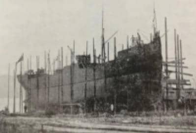 A ship under construction for model of Steamship 'Glendun'. Shipbuilding & Engineering Co c1900-1904