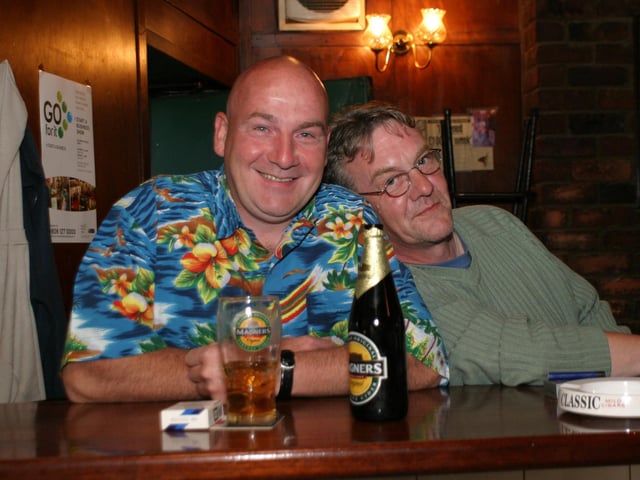 Enjoying a pint at the bar in Tinney's in June 2004.