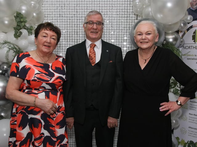 Patricia and Brian McCallion with Geraldine McCrory at Northland’s 50th Anniversary Gala Dinner held in The Everglades Hotel. (Photo - Deirdre Heaney, nwpresspics)