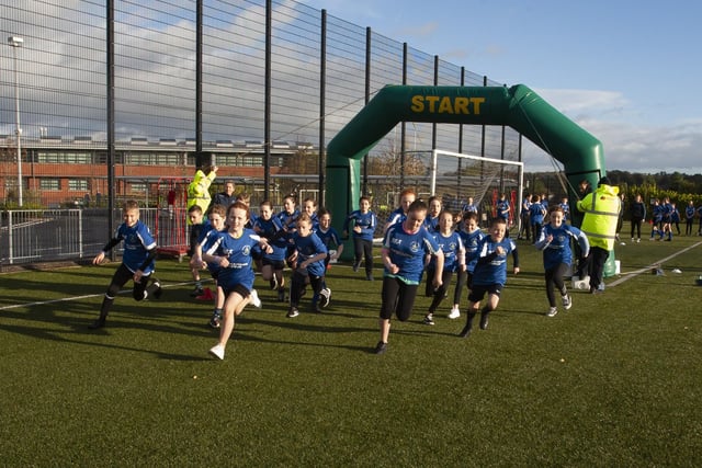 The first wave of runners get on their way during Wednesday’s Primary Schools Duathlon at St. Mary’s College.