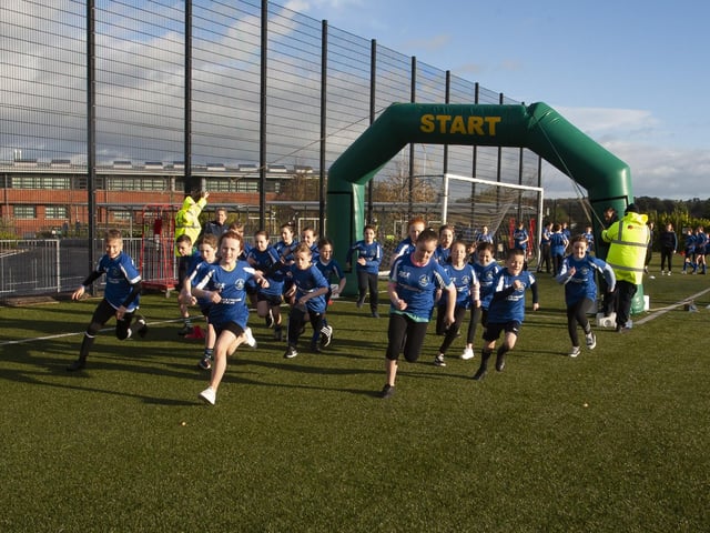 The first wave of runners get on their way during Wednesday’s Primary Schools Duathlon at St. Mary’s College.