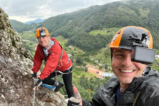 Bradley and Barney Walsh prepare to climb the terrifying “via ferrata” - iron path on the La Tanda Mountain in the Parc National El Chico in Mexico