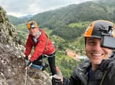 Bradley and Barney Walsh  prepare to climb the terrifying “via ferrata” - iron path on the La Tanda Mountain in the Parc National El Chico in Mexico