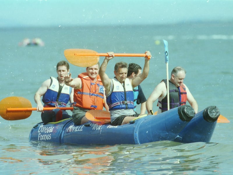 The Donegal Fixings raft competes in the Moville raft race.
