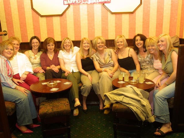 Audrey Bradley, Majella McGowan, Sharon O'Neill, Geraldine Gough, Marion Gill, Rachael Gill, Deborah McCusker, Grainne Bradley, Patricia Barr, Geraldine O'Connor, and Julie McCusker having great time at the party.