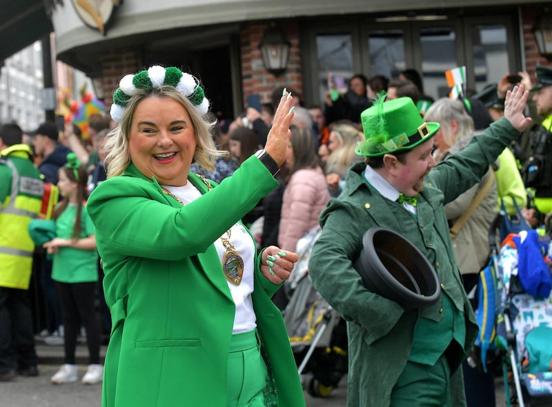 Mayor Sandra Duffy at the St Patrick’s Day parade on Friday afternoon. Photo: George Sweeney. DER2311GS – 57