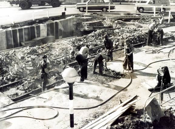 Excavations for new subways at the junction of Angel Street and High Street in 1966