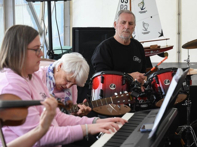 Musical Memories musicians perform at the 50th anniversary of the blessing of the Greencastle fleet. Photo: George Sweeney