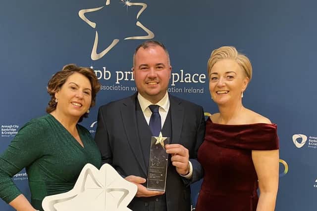 Carndonagh Traders' Association Chairperson Deirdre Bradley, secretary Davin Doherty and treasurer Elaine McColgan at the Pride of Place awards.