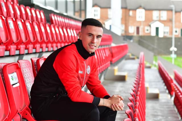 Midfielder Jordan McEneff pictured at Brandywell on Tuesday afternoon after signing a two year deal with Derry City. Photograph courtesy of Kevin Morrison.