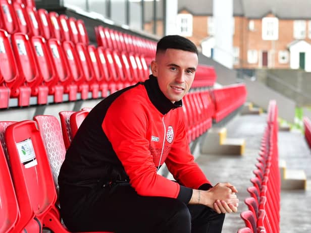 Midfielder Jordan McEneff pictured at Brandywell on Tuesday afternoon after signing a two year deal with Derry City. Photograph courtesy of Kevin Morrison.