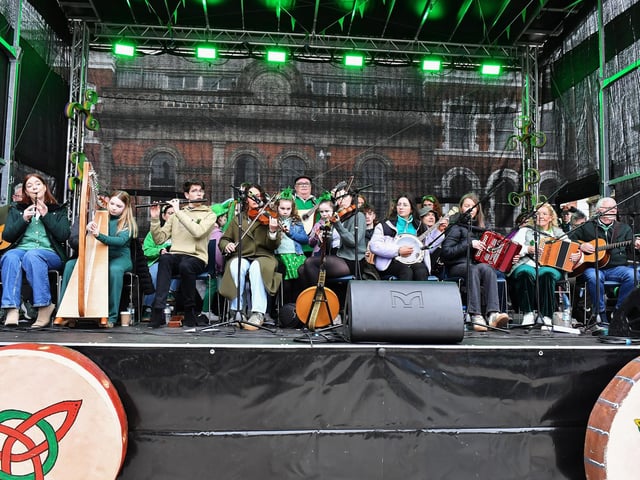 Tradition Irish musicians perform at the St Patrick’s Day Parade. Photo: George Sweeney