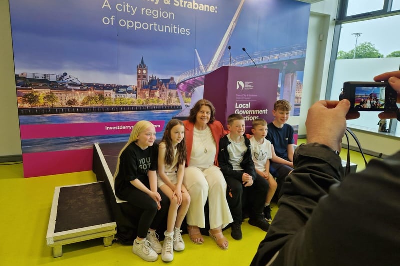 SInn Féin Councillor Patricia Logue with young relatives following her re-election in The Moor ward.