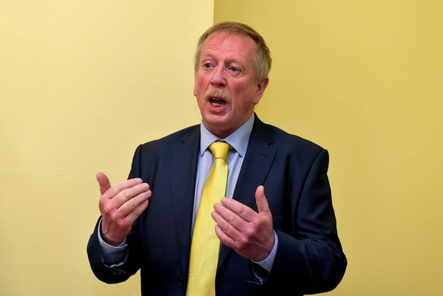 Alliance Colr. Philip McKinney,speaking at the official opening of the party’s new constituency offices at 1 Dacre Terrace, Carlisle Circus, Derry, on Wednesday morning.  Photo: George Sweeney.  DER2313GS – 28