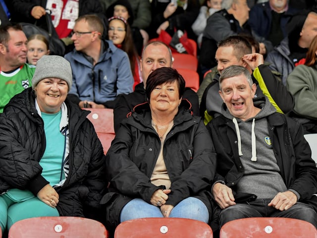 Fans in Celtic Park, on Sunday afternoon, for the Derry Junior Football Championship Final between Doire Trasna and Slaughtmanus. Photo: George Sweeney