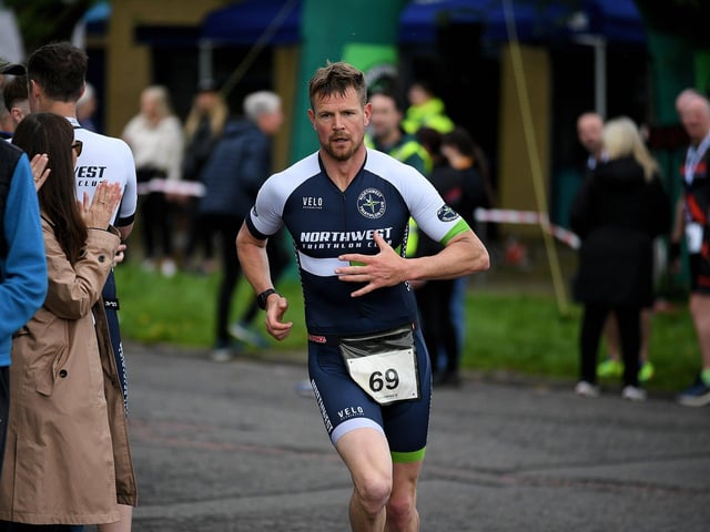 Sean McLaughlin, Northwest Triathlon Club finished second in the 2024 Liam Ball Triathlon on Sunday morning. Photo: George Sweeney