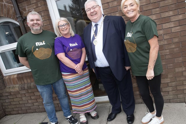 The Deputy Mayor Darren Guy pictured with Paddy Downey, Edelle McGinley and Majella Dunne at Friday's House in the Wells BBQ.