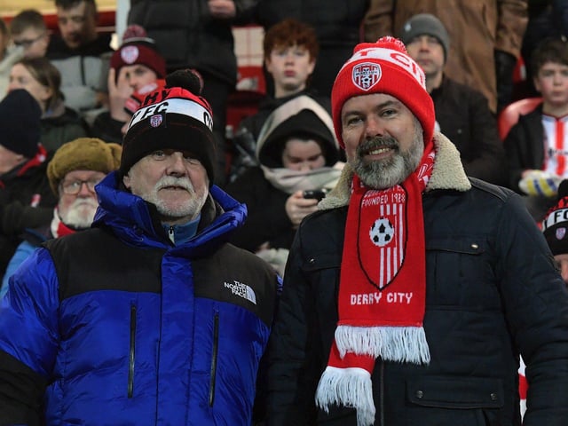 Derry City fans at the Brandywell on Friday evening. Photo: George Sweeney