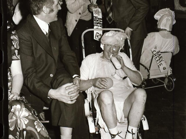 Local men in fancy dress as part of a charity drive back in 1976.