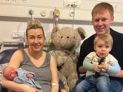 Proud mum and dad Lisa and Warren Hamilton from Tempo with their new born baby boy and son Arlo. Baby Hamilton was the first baby born on New Year's Day in the Western Trust. He was born at the SWAH at 4.01am weighing 8lbs 10z.