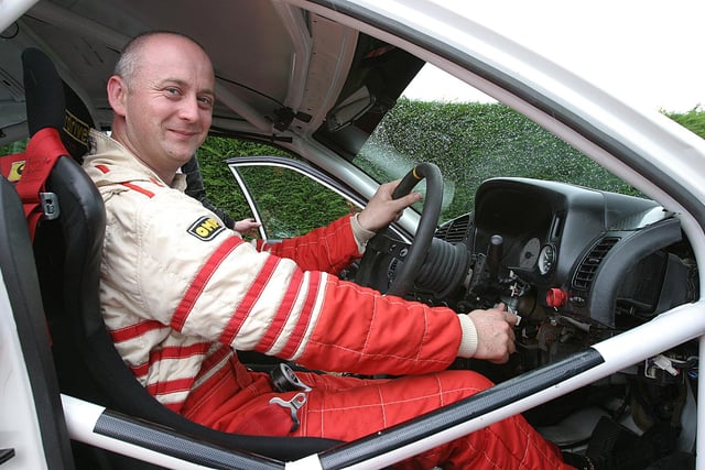 Rally Driver Martin Doherty at 'Lark in the Park'.