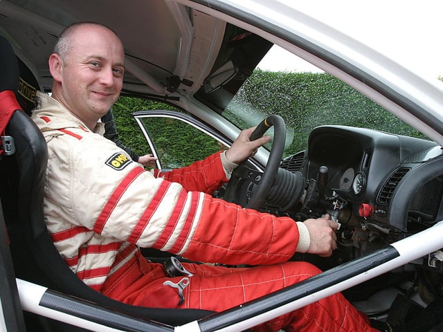 Rally Driver Martin Doherty at 'Lark in the Park'.